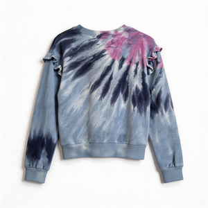 Sudadera Tie Dye Teñida a Mano para Niños HuaYi con Certificación GOTS y OEKO-TEX |   Top Corto <span class=keywords><strong>de</strong></span> Manga Larga con Volantes y Forro Polar |   Ropa Casual Linda - Product Image 3