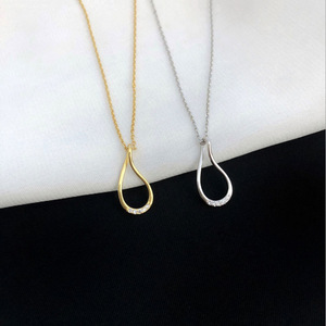 Teardrop Hollow Diamond Necklace Gold Pave Setting Collarbone Chain Pendant For Women Gift Jewelry - Product Image 3