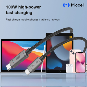 Cable de Carga Rápida Miccell de 100W 5A, Tipo <span class=keywords><strong>C</strong></span> a Tipo <span class=keywords><strong>C</strong></span>, con Velocidad de Transmisión de 480 Mbps, Cable de Carga para Teléfono con Trenzado de Aleación de Zinc - Product Image 3