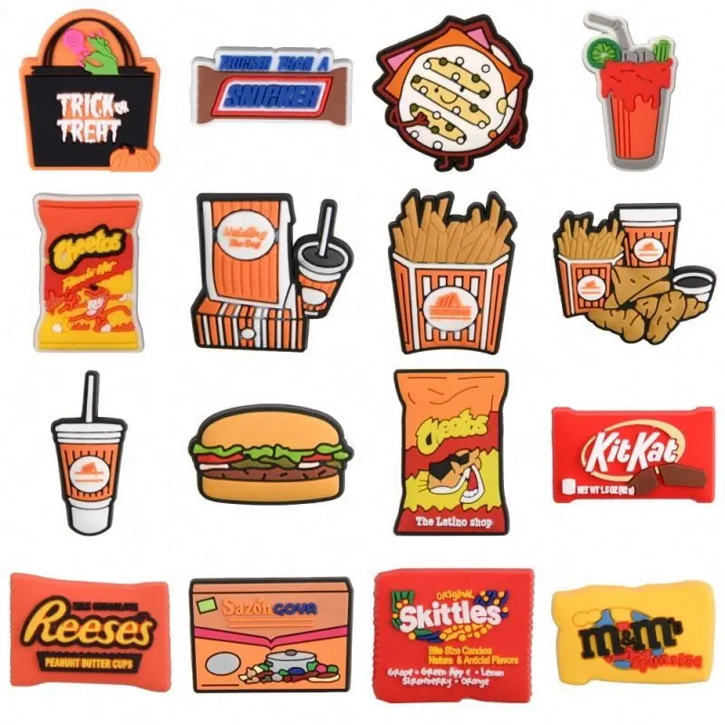 Hot Sell Classic 2D Food Shoe Charms for Clog Custom Plastic Candy Croc Charms for Wristband Gift Decoration by DHL/Fedex