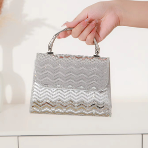 Bolso de Mano Tipo Clutch de Poliéster Brillante con Rayas y Pedrería, Diseño Cuadrado de la Marca Bell Luxury, para Mujer, Ideal para Fiestas y Eventos - Product Image 1