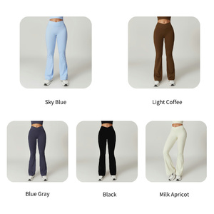 Mallas de Yoga de secado rápido de tela reciclable, mallas de gimnasio con cintura en V, <span class=keywords><strong>pantalones</strong></span> de pierna ancha para correr, mallas acampanadas, <span class=keywords><strong>pantalones</strong></span> deportivos para mujer - Product Image 2