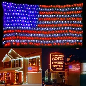 美国国旗串灯、户外防水照明美国国旗灯、阵亡将士纪念日装饰品