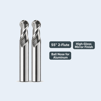 Fraise à queue sphérique en carbure monobloc revêtu, 2 dents, HRC55, finition miroir pour aluminium, pour routeur CNC, 4mm/6mm
