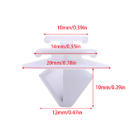 Clips universels pour garnitures de portières de voiture - Largeur de tête 20 mm, largeur de tige 12 mm, longueur 10 mm, rivets de fixation en plastique blanc pour garnitures intérieures de voiture
