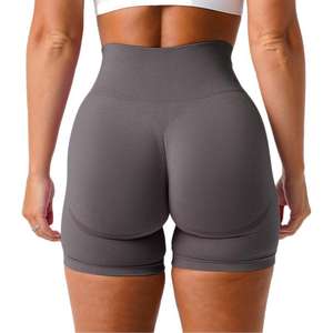 Shorts de yoga de cintura alta sin costuras, de color sólido, con efecto fruncido en el trasero, ajuste ceñido, para correr, fitness, baile y ciclismo. - Product Image 4