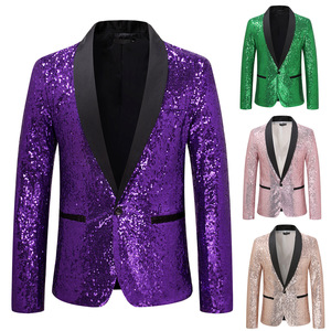 Giacca Smoking Colorata da Uomo con Paillettes Lucide, Colletto a Scialle e Bottone Singolo per Cosplay e Spettacoli - Product Image 1