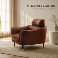 Fauteuil une place en PU marron rembourré d'éponge, siège de salon moderne et luxueux pour salon ou bureau