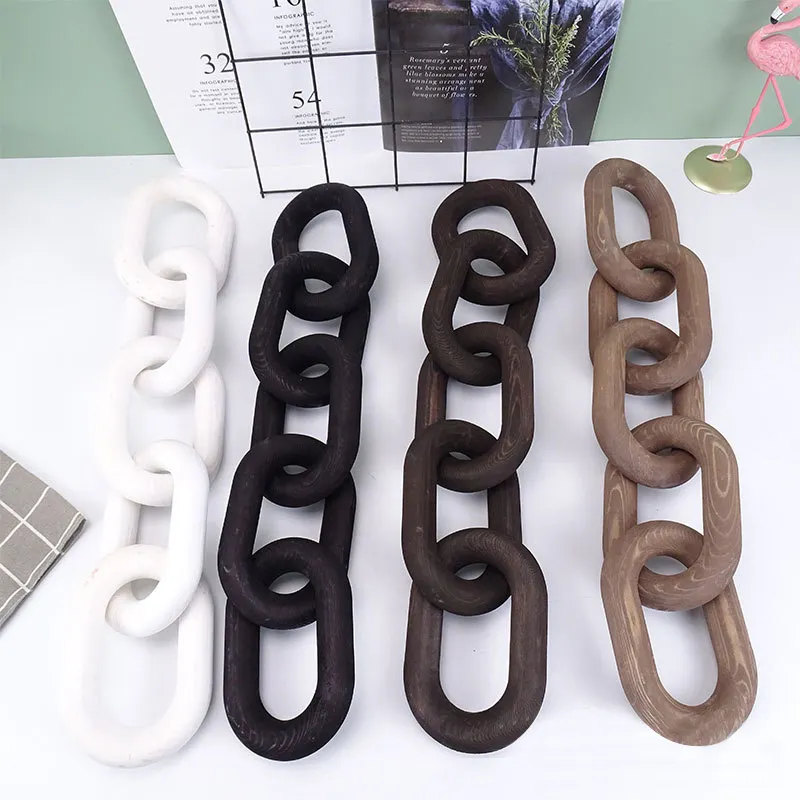 Multicolor Five Ring Wooden Desktop Hand Carved Decorative Wall Decoration Chain
