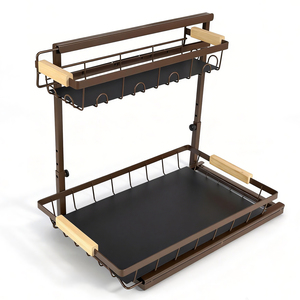 Étagère de rangement en fil métallique à double couche extractible sous l'évier, durable et facile d'accès, pour l'organisation de la cuisine - Product Image 2