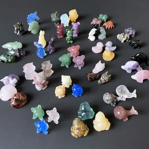 Customized Healing Stones Gemstone Quartz Crystal Carving Amethyst Lepidolite Fluorite Crystal Cute Animals