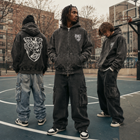 Sweat à capuche zippé personnalisé avec logo, délavé à l'acide, pour hommes et femmes, coupe oversize, en molleton de coton épais, style streetwear, OEM, faible MOQ, marque privée, grunge