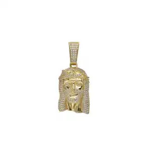 Fornecedor por atacado de joias personalizadas novo pingente de prata Cz Iced Out ouro masculino peça grande cabeça de rosto de Jesus