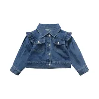 Veste en jean pour filles, style LTH, nouvelle collection, bouton perlé mignon, épaules plissées, décontractée