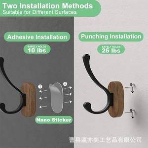 Solid <b>Wood</b> Wall Mounted <b>Coat</b> <b>Hooks</b> Iron Oval Shape Wall Mounted Type For Entryways Wardrobes Hats - Product Image 4