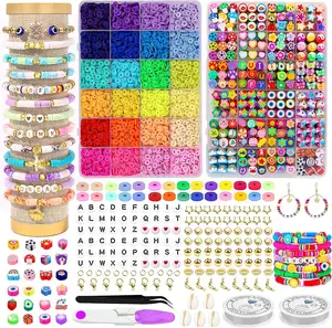 5060件24色圆盘垫片，带24种水果动物花心聚合物粘土珠子套装，用于DIY珠宝手链制作