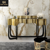 Mobilier de salon moderne et luxueux, table console durable en acier inoxydable à armature en métal noir et or