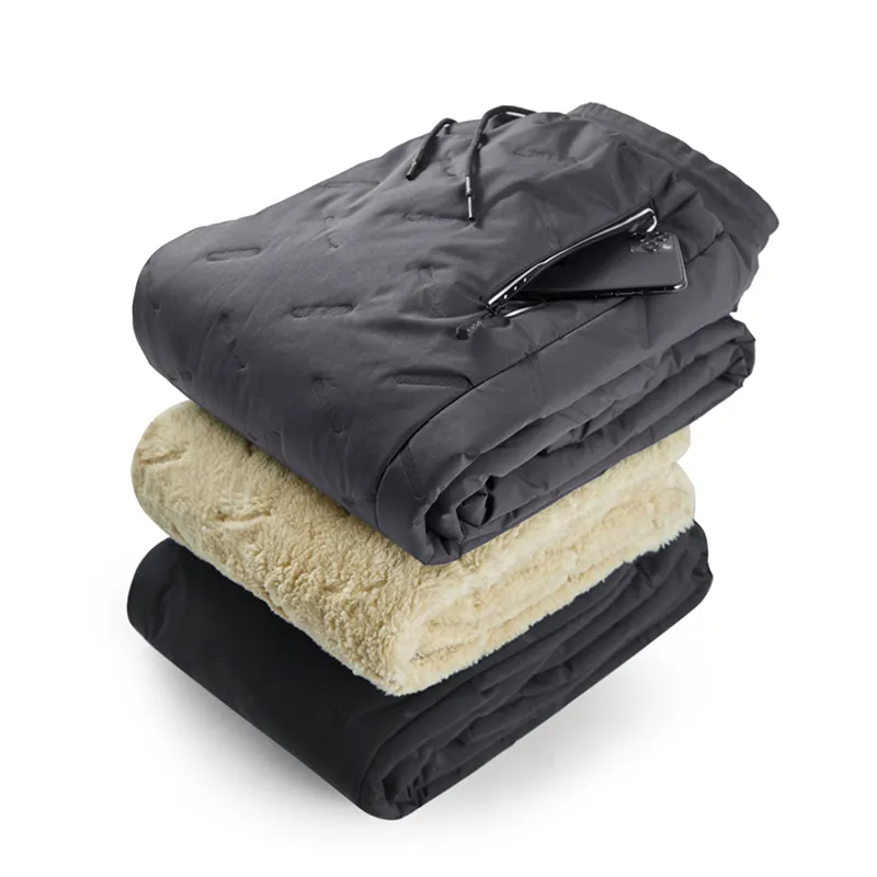 Winter Zip Pockets Thicken Fleece Sweatpants Men Joggers Black Grey Down Cotton Warm Pants Male WaterProof ThermalTrousers
