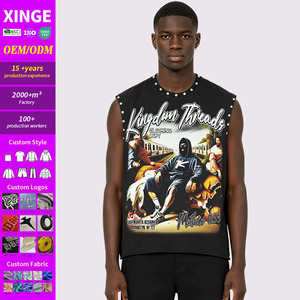 Wholesale Men Vest Custom Graphic Print Cotton Heavyweight <b>Rhinestone</b> Vest Boxy Fit Sleeveless Vest Men's Tank <b>Tops</b> - Product Image 1