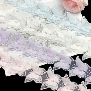 Passamaneria in pizzo a doppio strato in organza con farfalle, perle e glitter, ricamo floreale per applicazioni fai da te, decorazioni per abiti da sposa, 2026 - Product Image 1