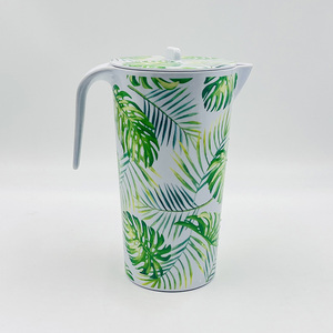 Jarra de Agua de Melamina con Diseño de Hojas Tropicales, Juego de 2, 1500 ml, Color Blanco, Cilíndrica, con Tapa, <span class=keywords><strong>para</strong></span> Bebidas al Aire Libre - Product Image 4