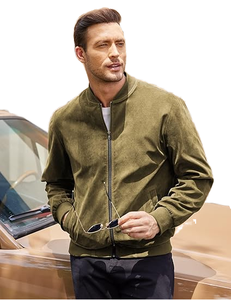 Autumn Suede Solid Color <b>Men's</b> Stand Collar Zipper Jacket Casual Retro Long-Sleeved Raised Rubber Print <b>Cardigan</b> for <b>Men</b> - Product Image 1