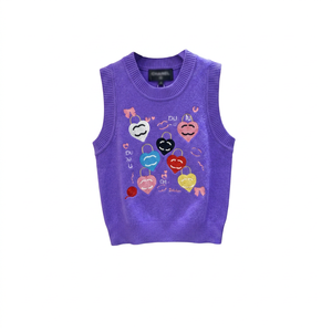 <b>Sweet</b> Knitted Women's Sleeveless Vest With Embroidered <b>Hearts</b> Crew Neck Tank Top Black - Product Image 5