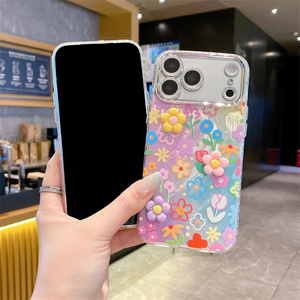 Funda de Teléfono con Flores 3D Arcoíris para iPhone 17 16 15 14 13 Pro Max, con Purpurina, Degradado, Brillante, IMD, DIY, Cubierta Trasera de Cristal para Lente - Product Image 6