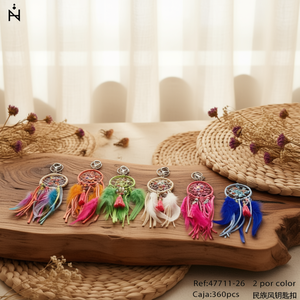 Portachiavi in Stile Etnico con Acchiappasogni e Ciondolo di Piume Colorate, Accessorio di Moda - Product Image 3