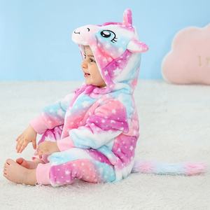 Michley mignon nouveau-né combinaison hiver flanelle Animal barboteuse unisexe étoilé licorne conception rêveur couleurs à manches longues 2 voies caché - Product Image 6