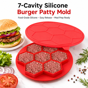 Moule à hamburgers en silicone à 7 cavités avec couvercle, résistant <span class=keywords><strong>au</strong></span> lave-vaisselle, qualité alimentaire, antiadhésif, pour la préparation de repas congelés et le barbecue - Product Image 1