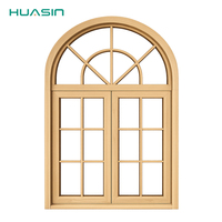 Ventana Arqueada de Madera Revestida de Aluminio Personalizada HUASIN, Ventana Abatible de Doble Hoja con Vidrio Aislante para Villas