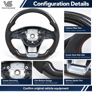 Volante de Fibra de Carbono con Base Plana MC205CF para Mercedes Benz Clase C W205, Agarre Estilo Gamuza, Costuras Rojas - Product Image 5