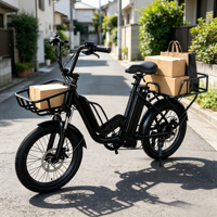 Vélo électrique à 2 roues, 7 vitesses, cadre en acier, batterie au lithium, vélo cargo électrique, double batterie, capacité de charge de 200 kg pour la livraison de nourriture