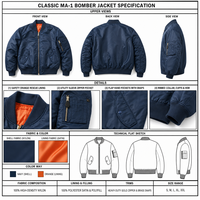 Blouson aviateur pour homme en gros, bleu marine, MA-1, doublure orange Rescue, fermeture éclair métallique robuste, rembourré, décontracté, style vintage, type bomber