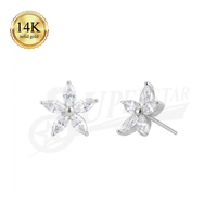 SUPERSTAR Piercing Emas 14K Bunga Marquise Zirkon Anting Flat Back Tragus Helix Labret Perhiasan