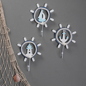 Mystic Arts Ocean Theme <b>Wall</b> <b>Hooks</b> Wood <b>Key</b> Rack Mediterranean Style Home Decor With Shell And Anchor Design - Product Image 4