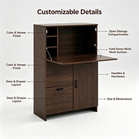 Meuble de bureau en bois sur mesure avec compartiments cachés, plateforme à rabat et charnière amortie pour le rangement multi-compartiments - Mobilier de bureau à domicile