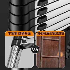 Échelle télescopique en acier inoxydable avec crochets, 10-12 marches, qualité professionnelle, pliable et rétractable - Product Image 4