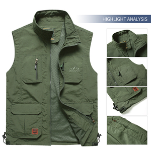 Logotipo personalizado Chalecos de los hombres al aire libre Casual Pesca Voluntario Seguridad Utilidad Fotografía táctica Trabajo Multi bolsillo Chaleco - Product Image 2