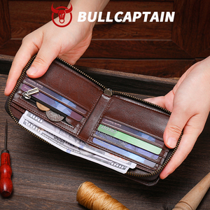 BULLCAPTAIN Genuine Leather Men's Wallet with Zipper Vintage RFID Blocking <b>Large</b> Capacity Wallet for Men with Credit Card Slots - Product Image 4