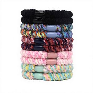 Nouvelle conception, lot de 10 attaches pour cheveux en polyester coloré, tressées, pour filles, élastiques, pour femmes, usage quotidien - Product Image 1