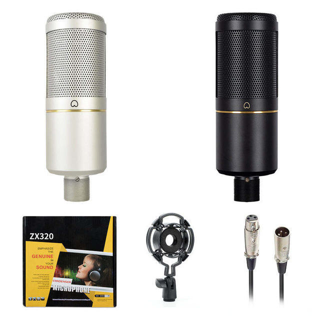 Zx320 Condenser Microphone Bundle with XLR Cable Shock Mounts for Voice Recording Live Video Streaming & Home Studio Use
