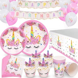 Unicorno <span class=keywords><strong>tema</strong></span> decorazione compleanno per bambini per ragazze piatti per cena di compleanno tazze di stoviglie di carta Set per feste bomboniere <span class=keywords><strong>tema</strong></span> unicorno - Product Image 2