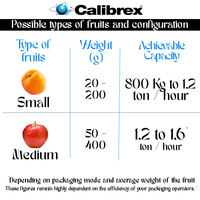 Máquina clasificadora de peso CALIBREX fabricada en Francia con programa de tara incluido y sistema de clasificación por color