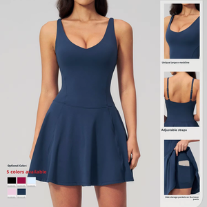 Robe de tennis pour femme avec poche latérale, anti-déchirure, séchage rapide, respirante, pour la course, le fitness, le yoga, tenue de padel - Product Image 1