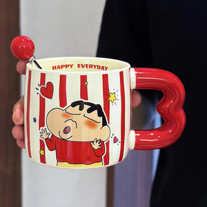 Crayon Shin-Chan <b>Ceramic</b> <b>Mug</b> with Lid Attractive Cartoon Design for Office Home Use for Couples Girls' Breakfast Evening Drink - Product Image 4