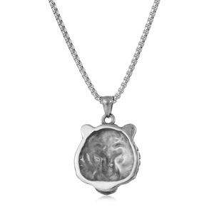 Collier pendentif tête de tigre Yunnique en acier inoxydable, design du zodiaque animal, accents dorés, perle carrée, chaîne de 60 cm pour hommes - Product Image 3