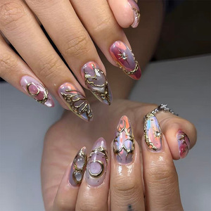 Fairy Moonlight – faux ongles à effet miroir vintage, en forme d'amande, 30 pièces, faux ongles en strass résistants pour manucure DIY à la mode - Product Image 1