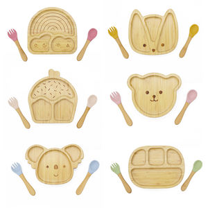 Produttore BPA Free bambino che mangia stoviglie <span class=keywords><strong>Set</strong></span> di cartone animato animale piastra di aspirazione di bambù per l'alimentazione del bambino <span class=keywords><strong>Set</strong></span> - Product Image 2